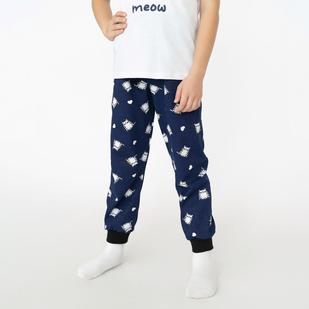 Пижама детская белаясиняя принт кот