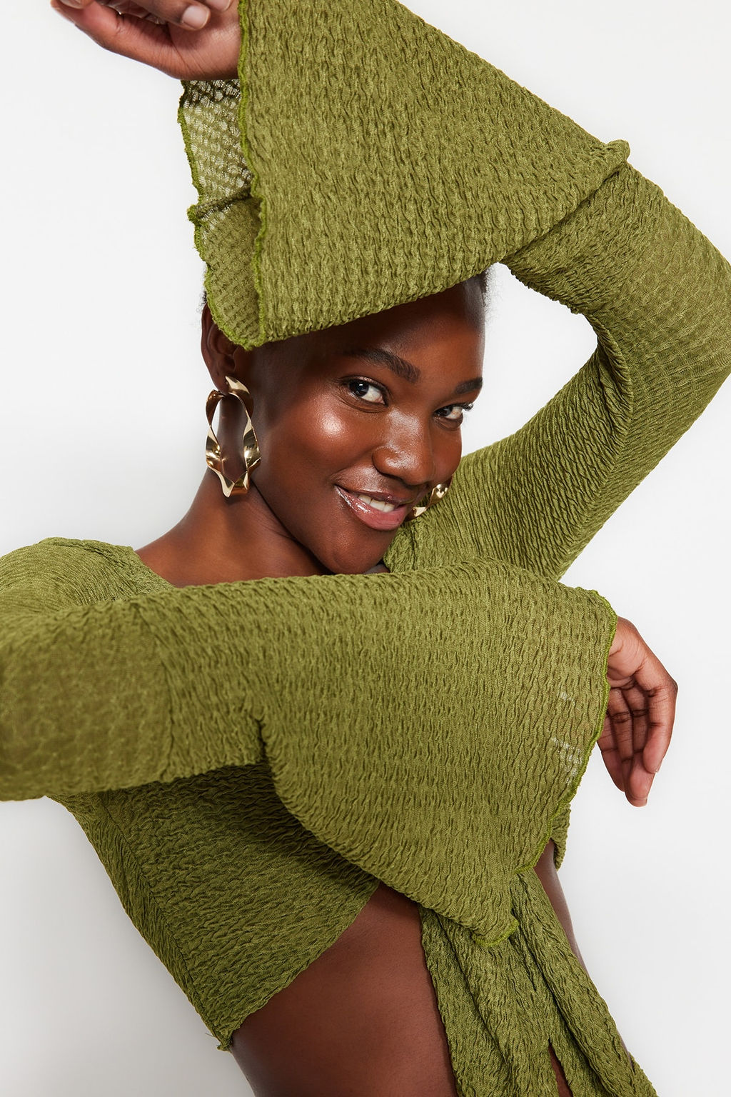 Plaj Giyim Beyaz Dokuma F?rf?rl? Bluz-Etek Tak?m TBESS23AU00040 - Trendyolmilla фото 12