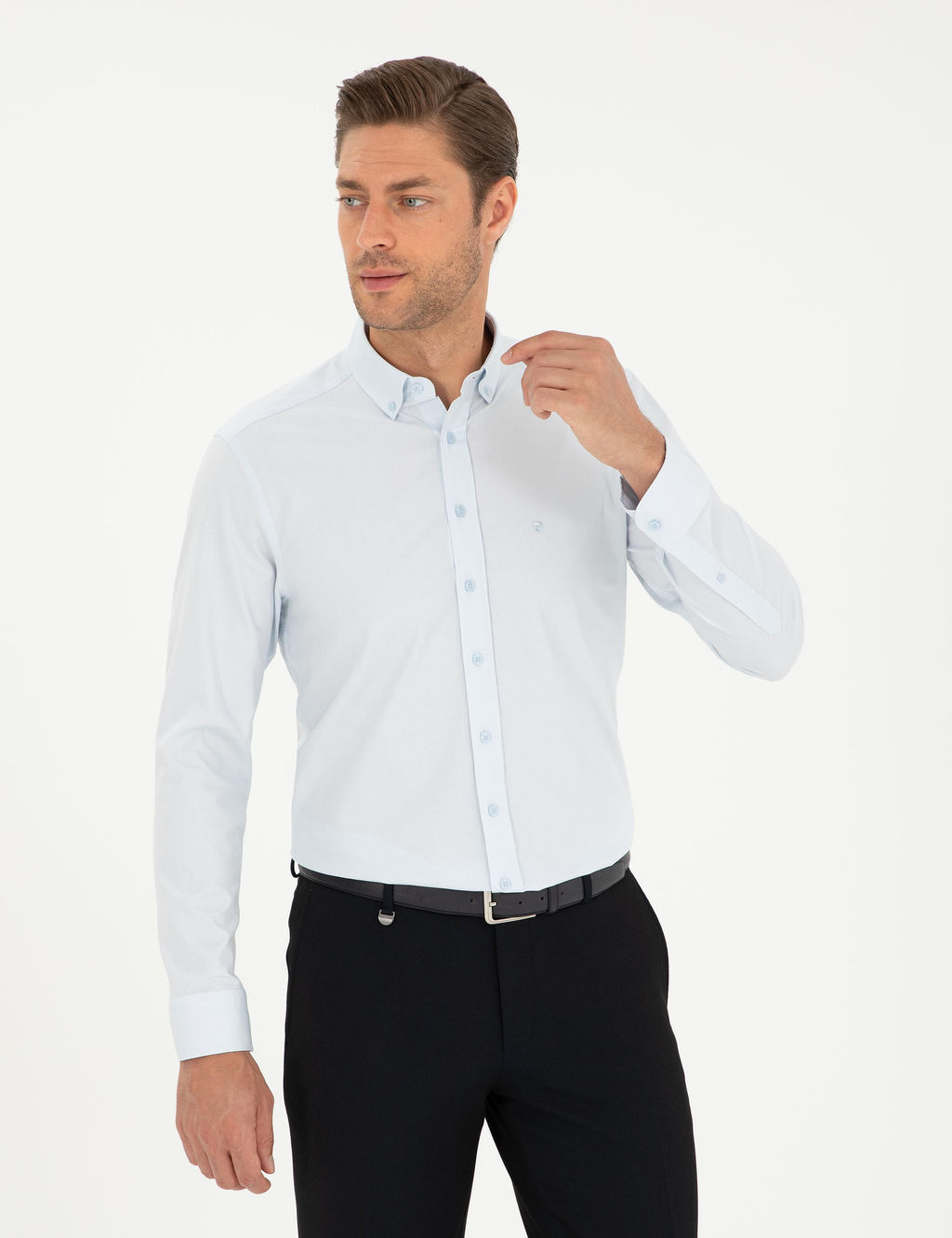 A__k Mavi Slim Fit Uzun Kollu G_mlek