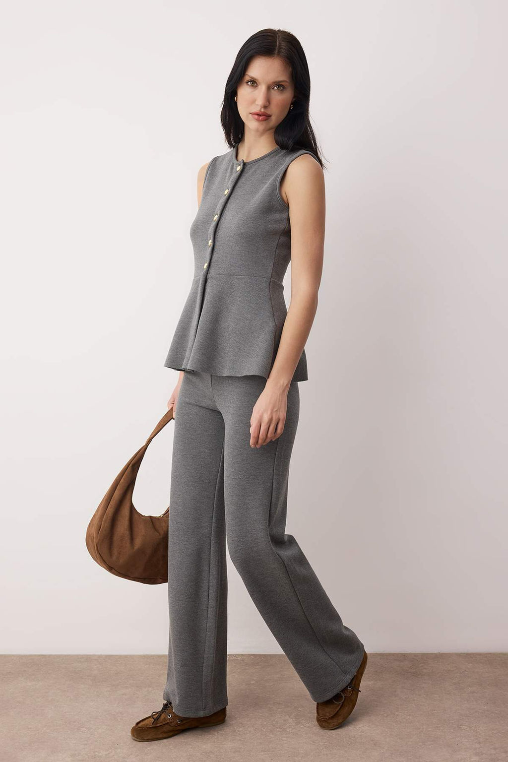 Kahverengi Selanik Dugmeli Belden Ac?lan Wide Leg/Palazzo Alt Orme Alt - Ust Tak?m TWOAW26AU00092 - Trendyolmilla фото 8