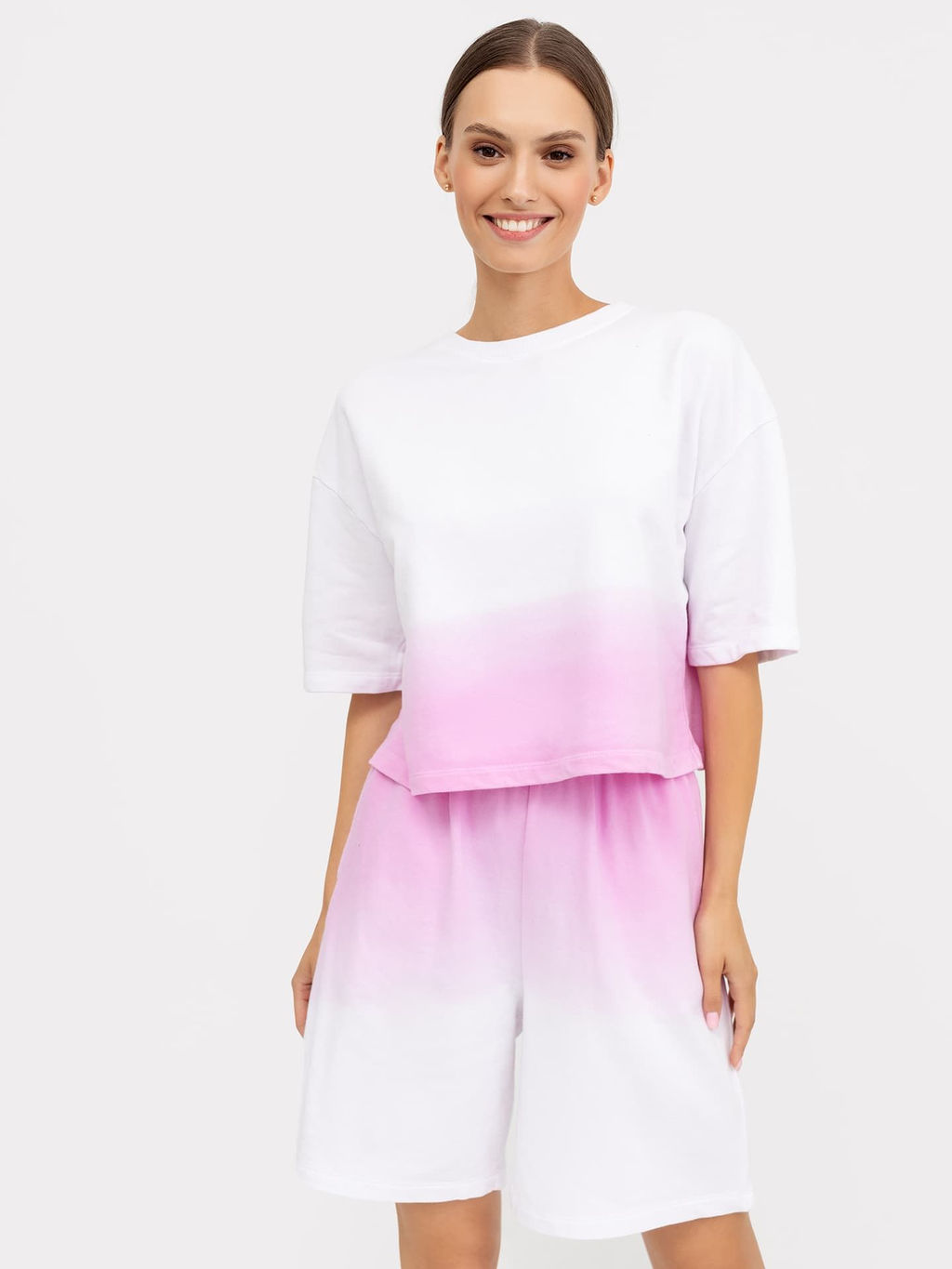 Хлопковый комплект (джемпер и шорты) в расцветке розовый градиент розовый градиент 372461 - Mark formelle фото 2