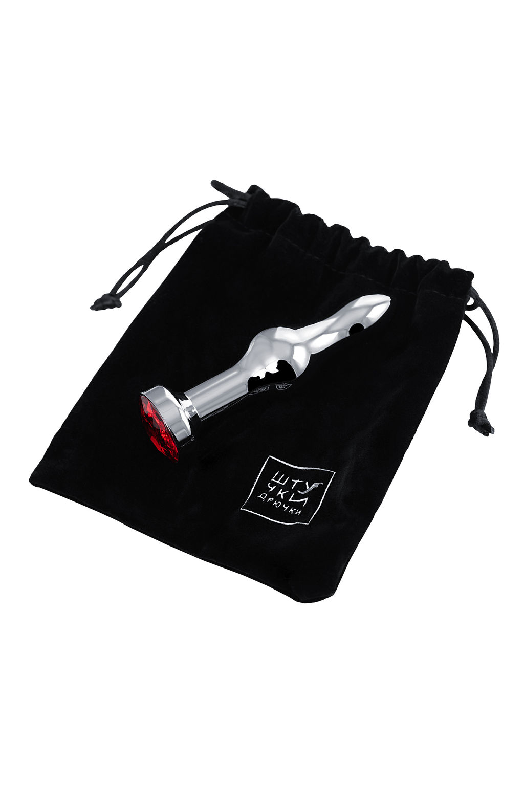 Анальная втулка Штучки-Дрючки, металл, серебряная, с красным кристаллом, 10 см, 2,8 см, 75 г  фото 6