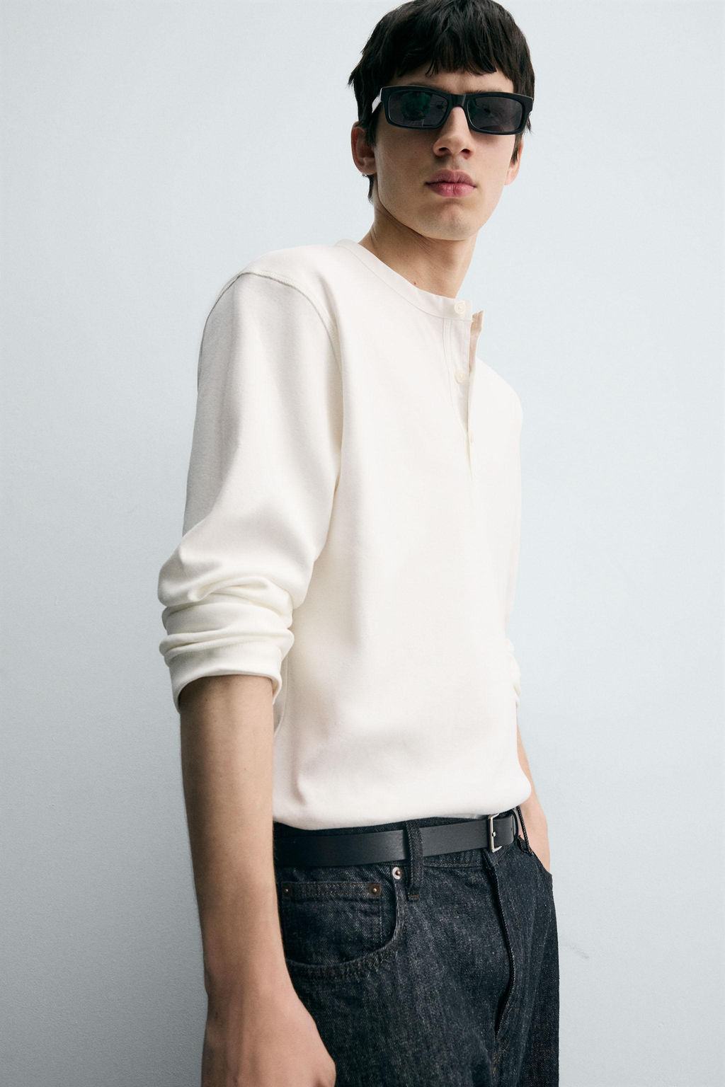 TEXTURED T-SHIRT WITH CONTRAST NECK - Zara фото 7