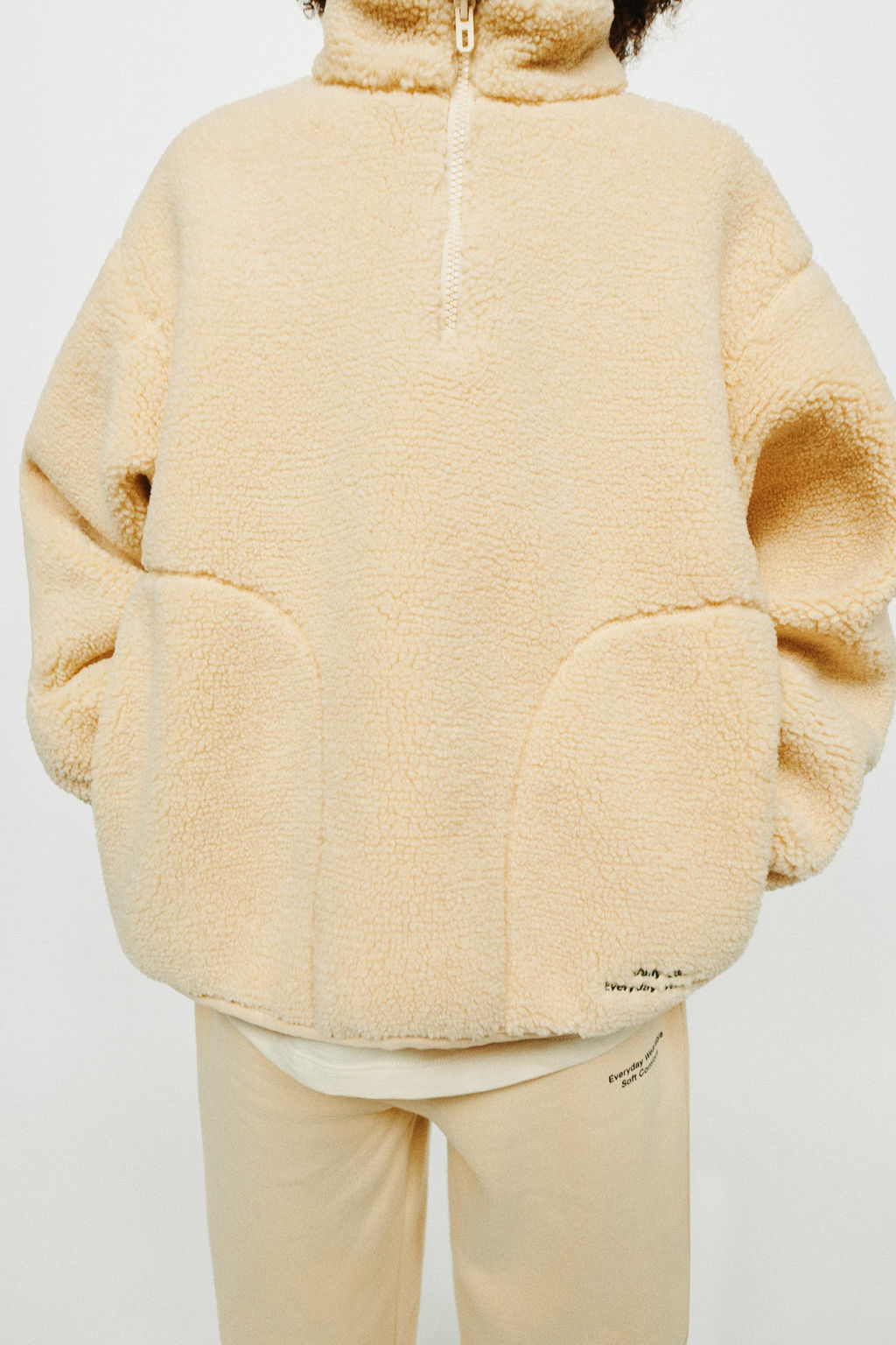 FAUX SHEARLING ZIP-UP SWEATSHIRT