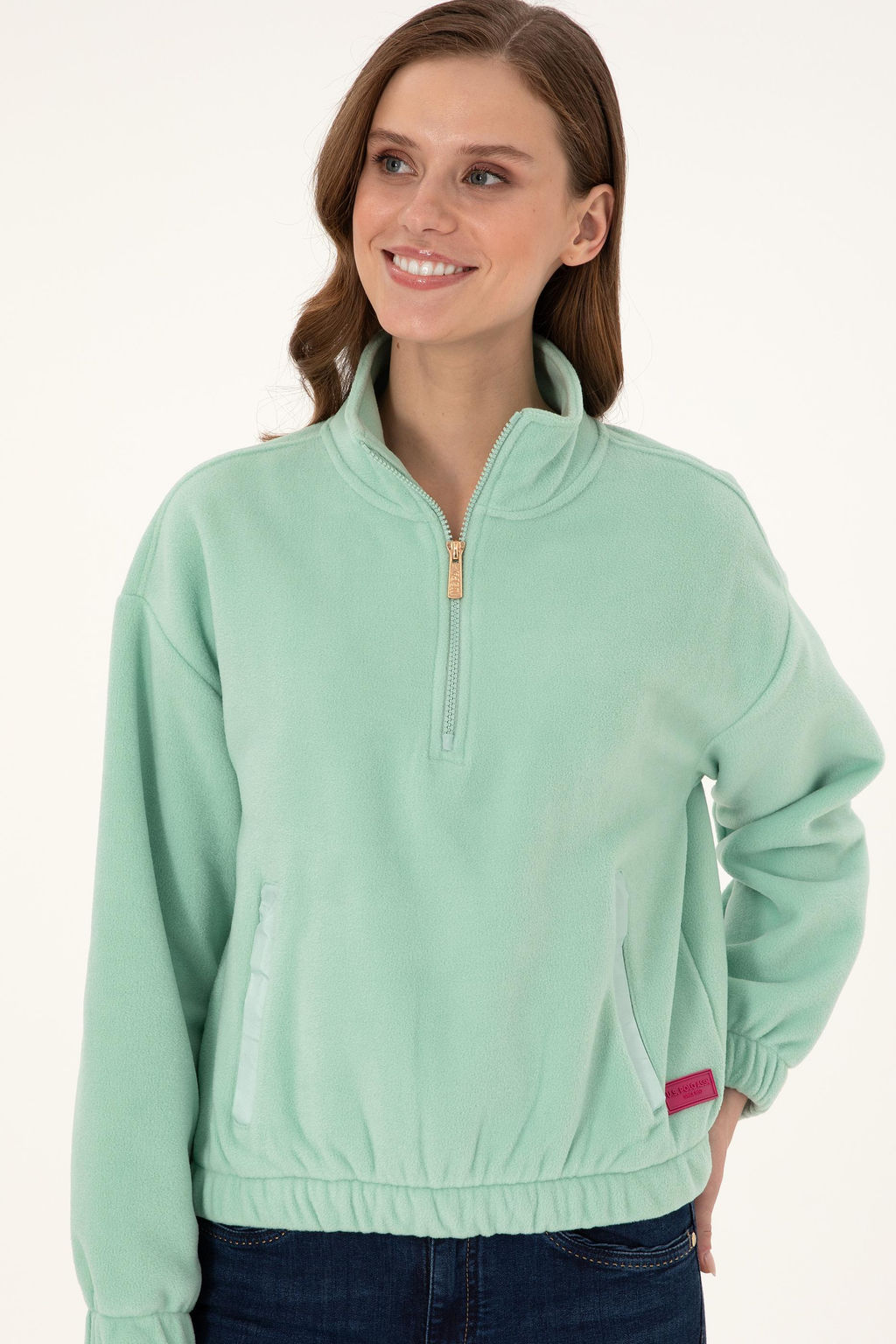 Женский флисовый свитшот зеленого цвета со стойкой на молнии Неожиданная скидка в корзине - U.s. polo assn фото 3