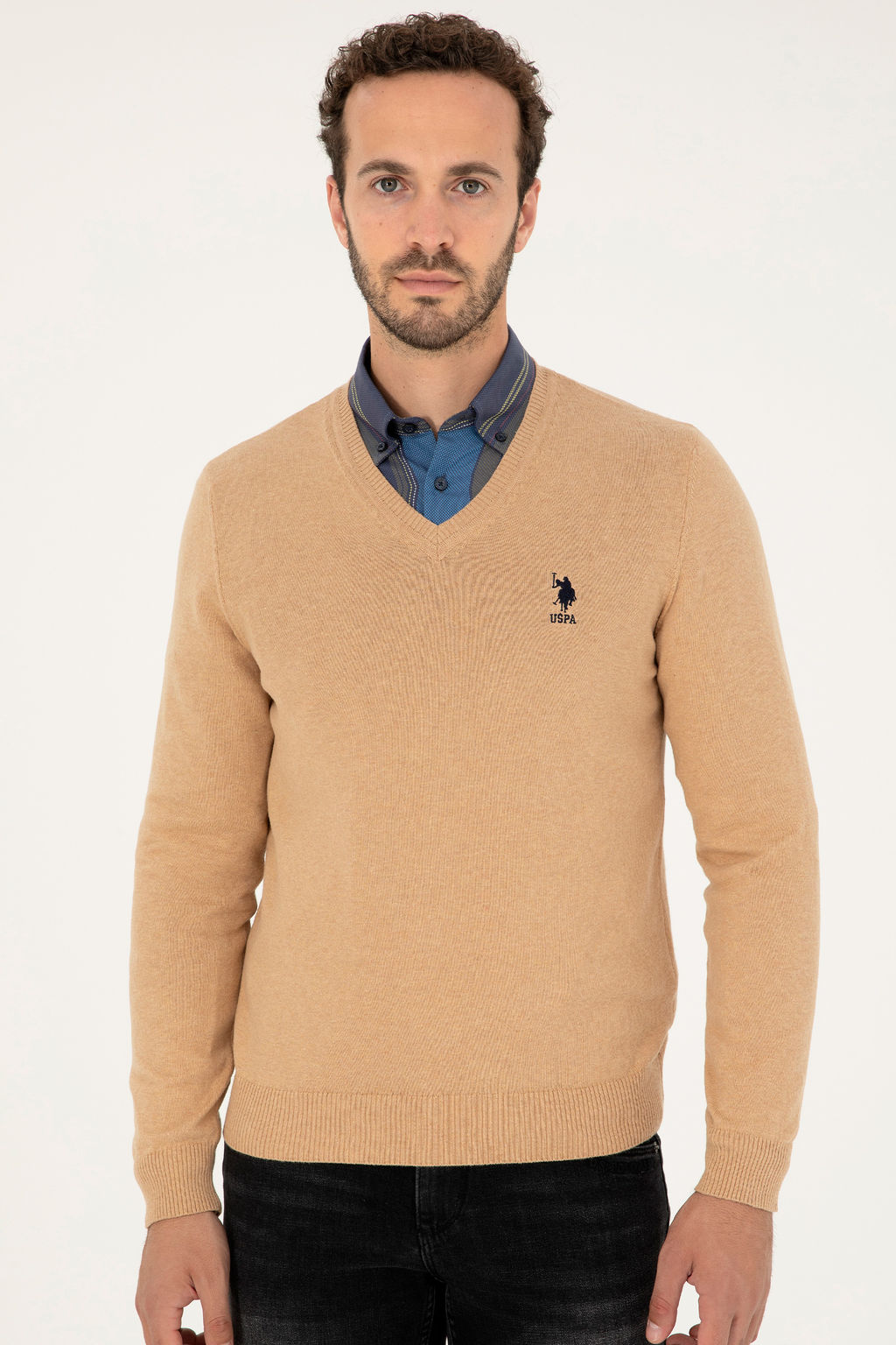 U. S. Polo Assn / Мужской базовый свитер песочного меланжа - U.s. polo assn фото 3