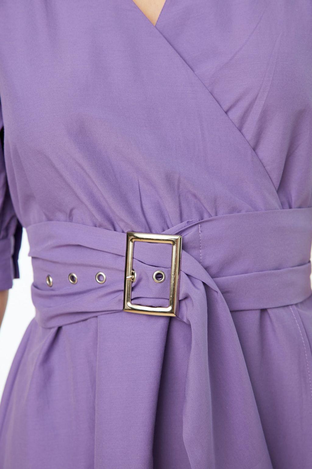 Lila Kemerli Belden Ac?lan Balon Kol Mini Dokuma Elbise TWOSS20EL0619