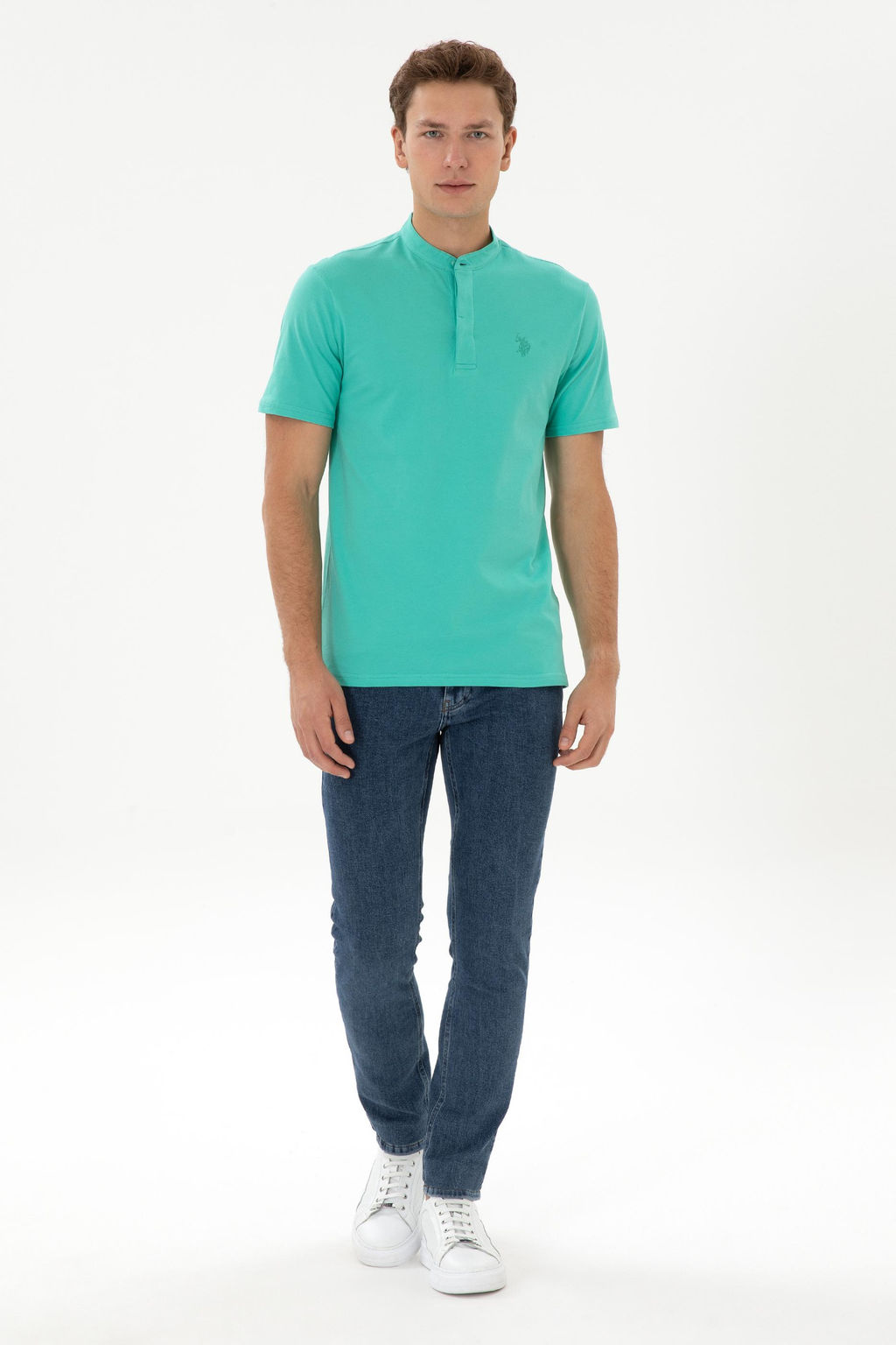 Erkek Regular Fit Hakim Yaka Mint Ti__rt