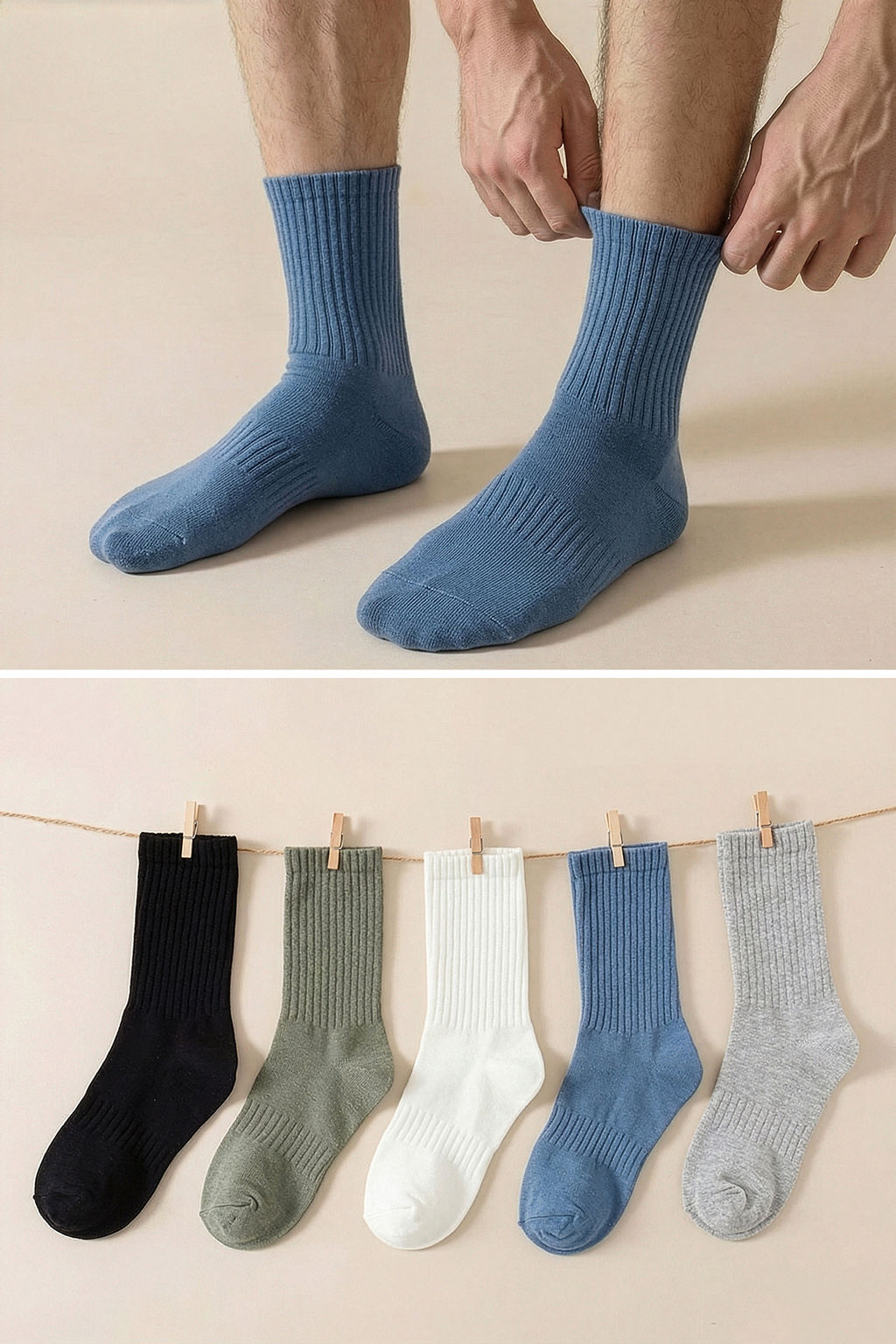 Siyah-Gri-Beyaz-Petrol-Haki Unisex 5li Paket Pamuklu Dokulu Soket-Uzun Boy Corap TMNAW25CO00011