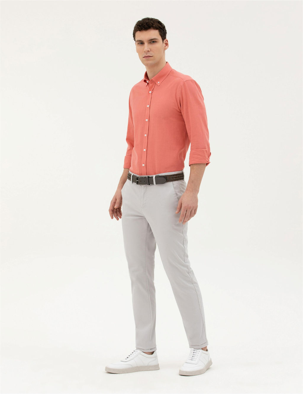 A__k Gri Slim Fit Kanvas Pantolon