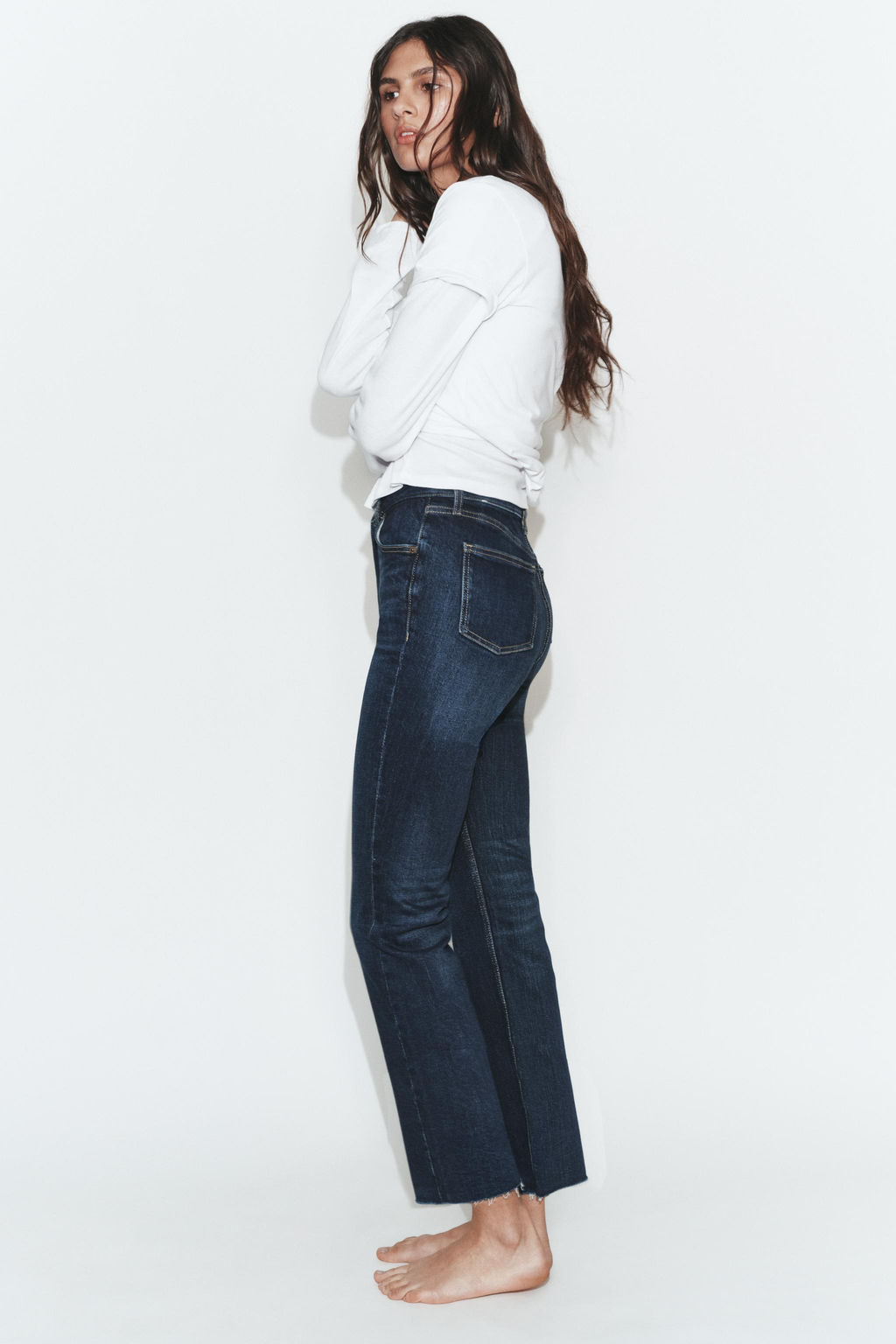 JEANS TRF CROPPED FLARE TIRO ALTO / Marino - Zara фото 13