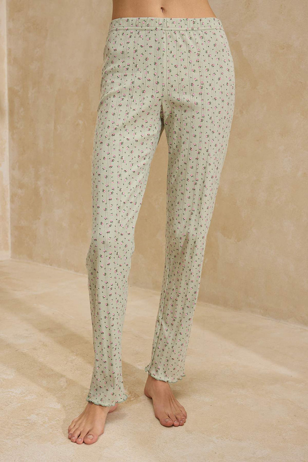 Yesil %100 Pamuklu Cicekli Kurdele/Fiyonklu Fitilli/Pointel Orme Pijama Tak?m? THMSS26PT00010 - Trendyolmilla фото 3