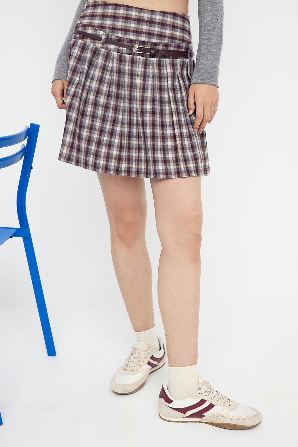 Teen Bordo Kemerli Ekoseli/Kareli K?sl?k Mini Etek TWOAW26ET00056 - Trendyolmilla фото 3