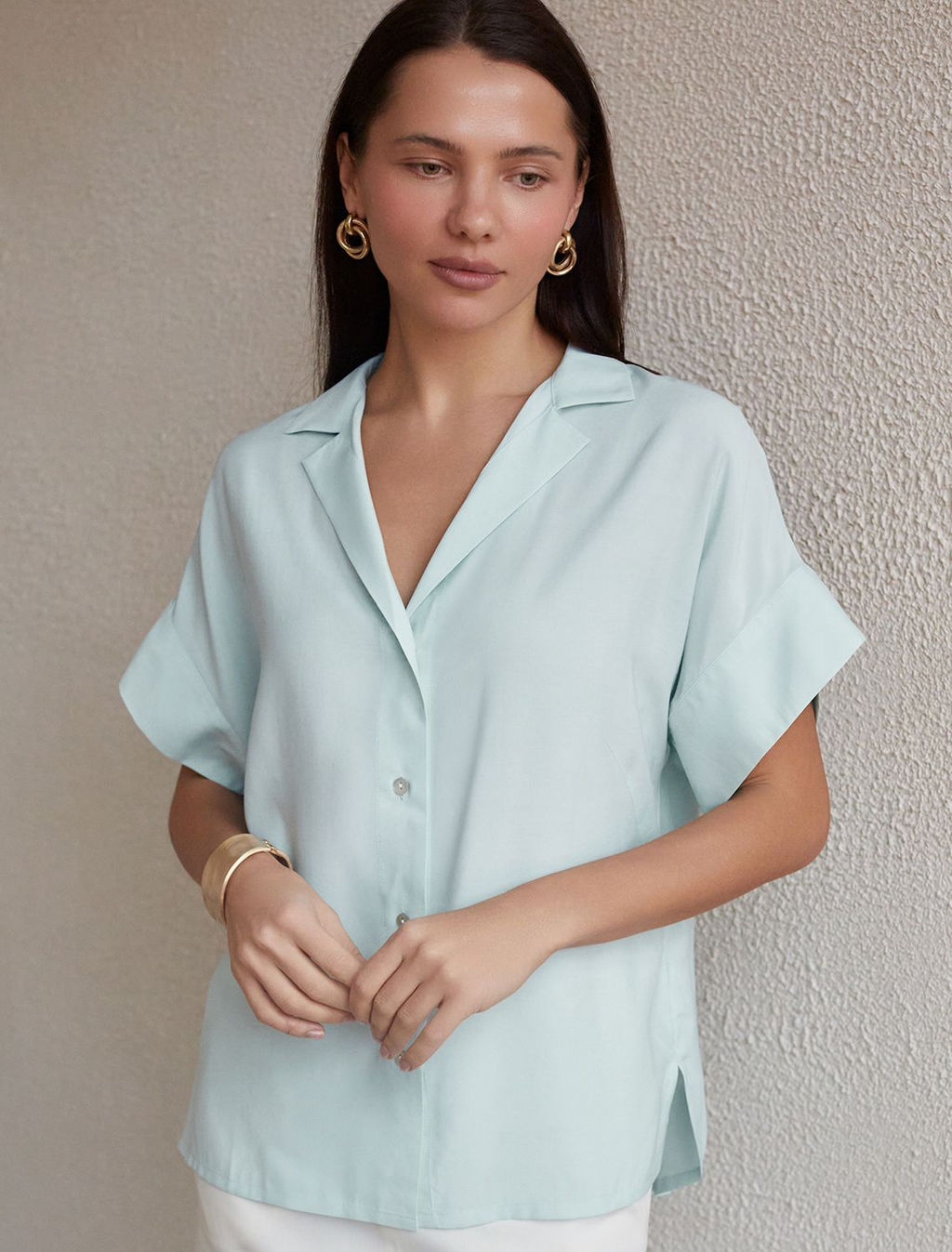 Блузка с коротким рукавом из вискозы с лиоцеллом - Vilatte фото 6