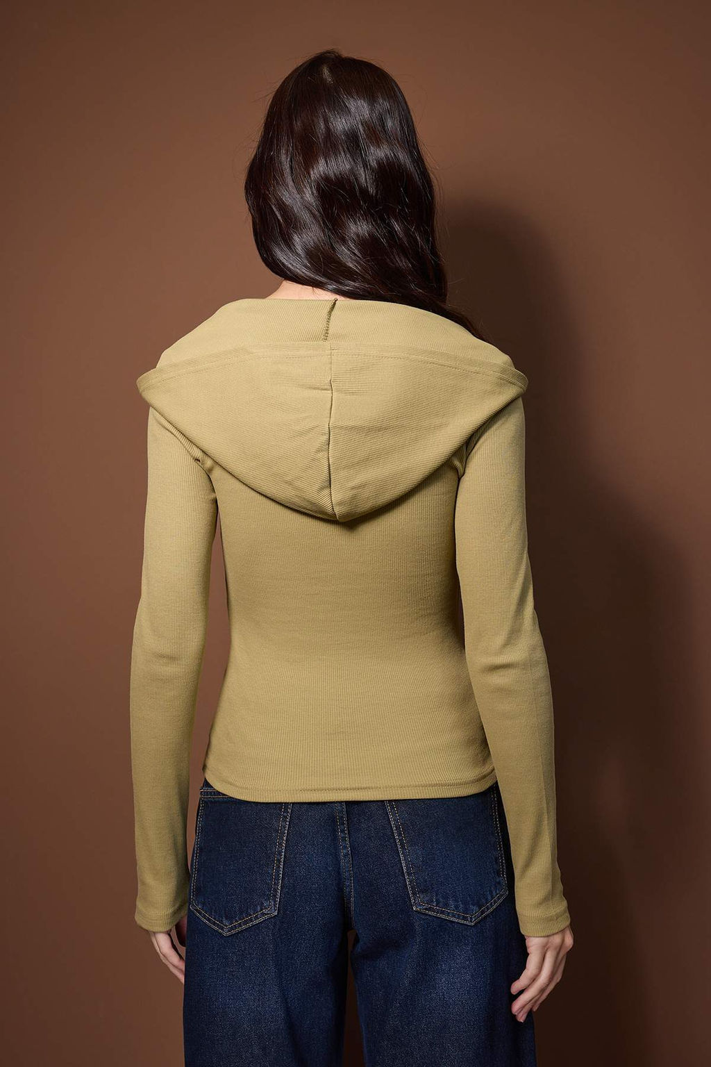 Haki Kapusonlu Fitilli Dugmeli Fitted/Vucuda Oturan Orme Bluz TWOAW26BZ00033