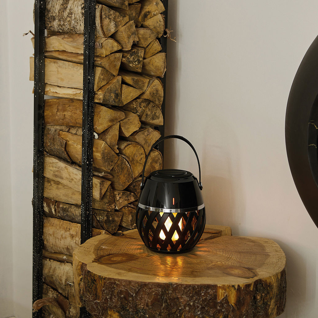 ULD-R201 LED/FLAME BLACK Светодиодный светильник с bluetooth колонкой 75db. Эффект пламени. Встроенный аккумулятор 1800mAh. Черный. ТМ Uniel
