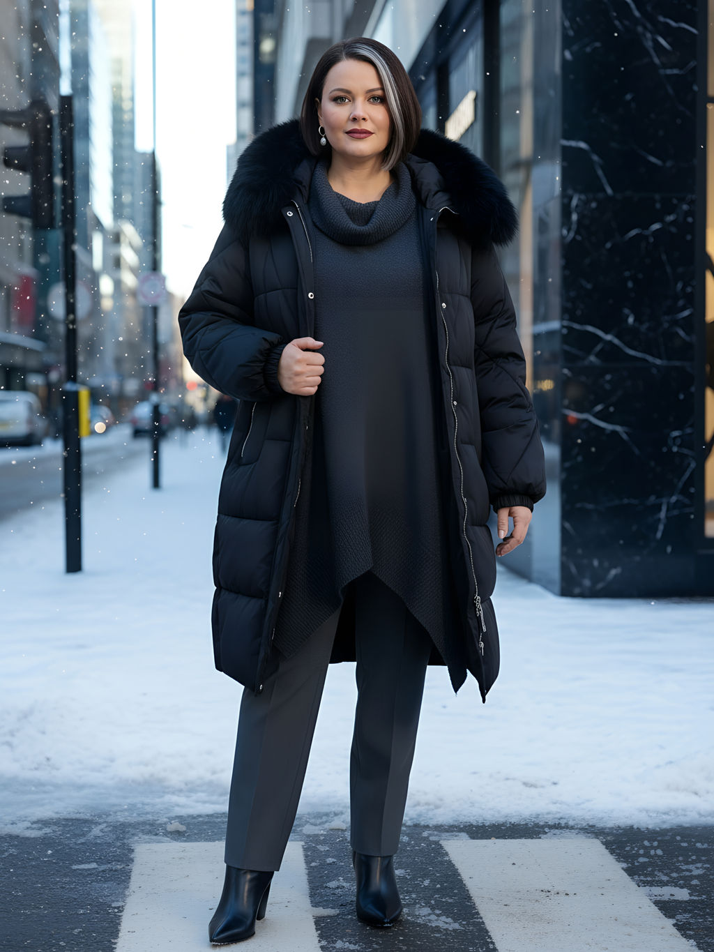 Пальто зимнее утепленное с мехом и капюшоном тренд черного цвета 7629Ch Бренд: Visdeer