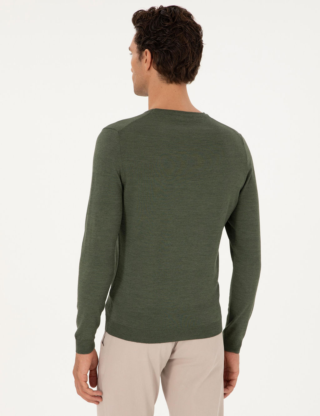 Базовый свитер приталенного кроя цвета хаки - Cacharel фото 5