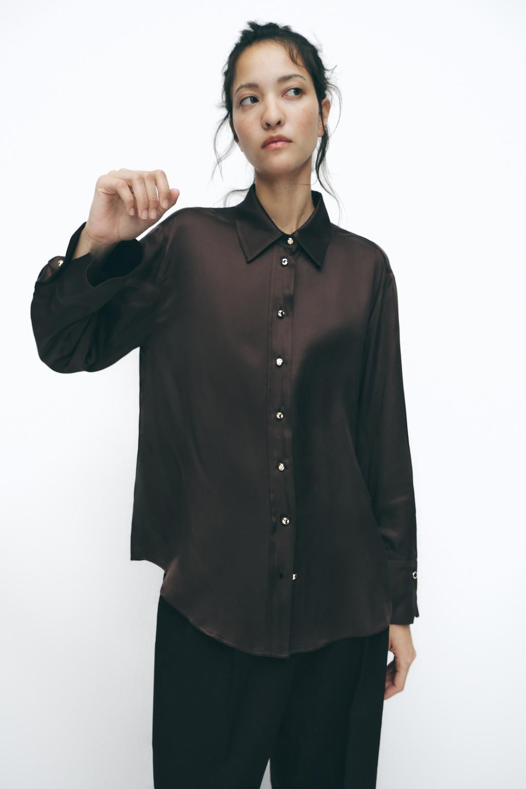 SATIN SHIRT WITH GOLD BUTTONS - Zara фото 3