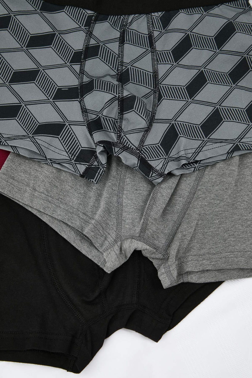 3lu Siyah Minimal Bask?l?-Duz Mix Pamuklu Boxer TMNAW25BX00022