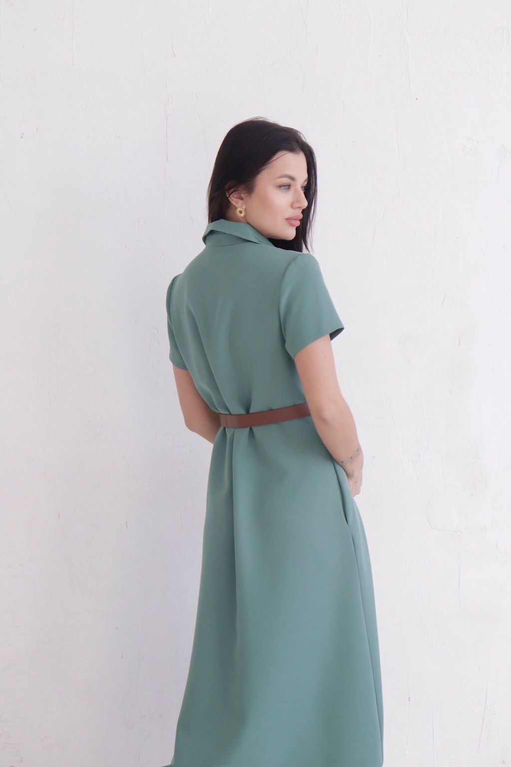 Платье-рубашка удлинённое в пыльном зелёном - Martichelli фото 7