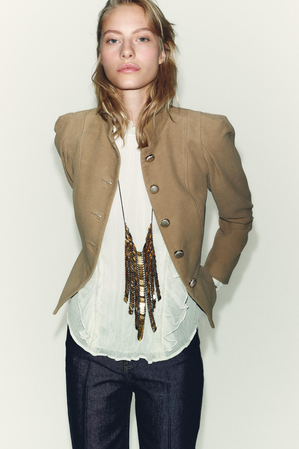 FAUX SUEDE PADDED SHOULDER BLAZER - Zara фото 4
