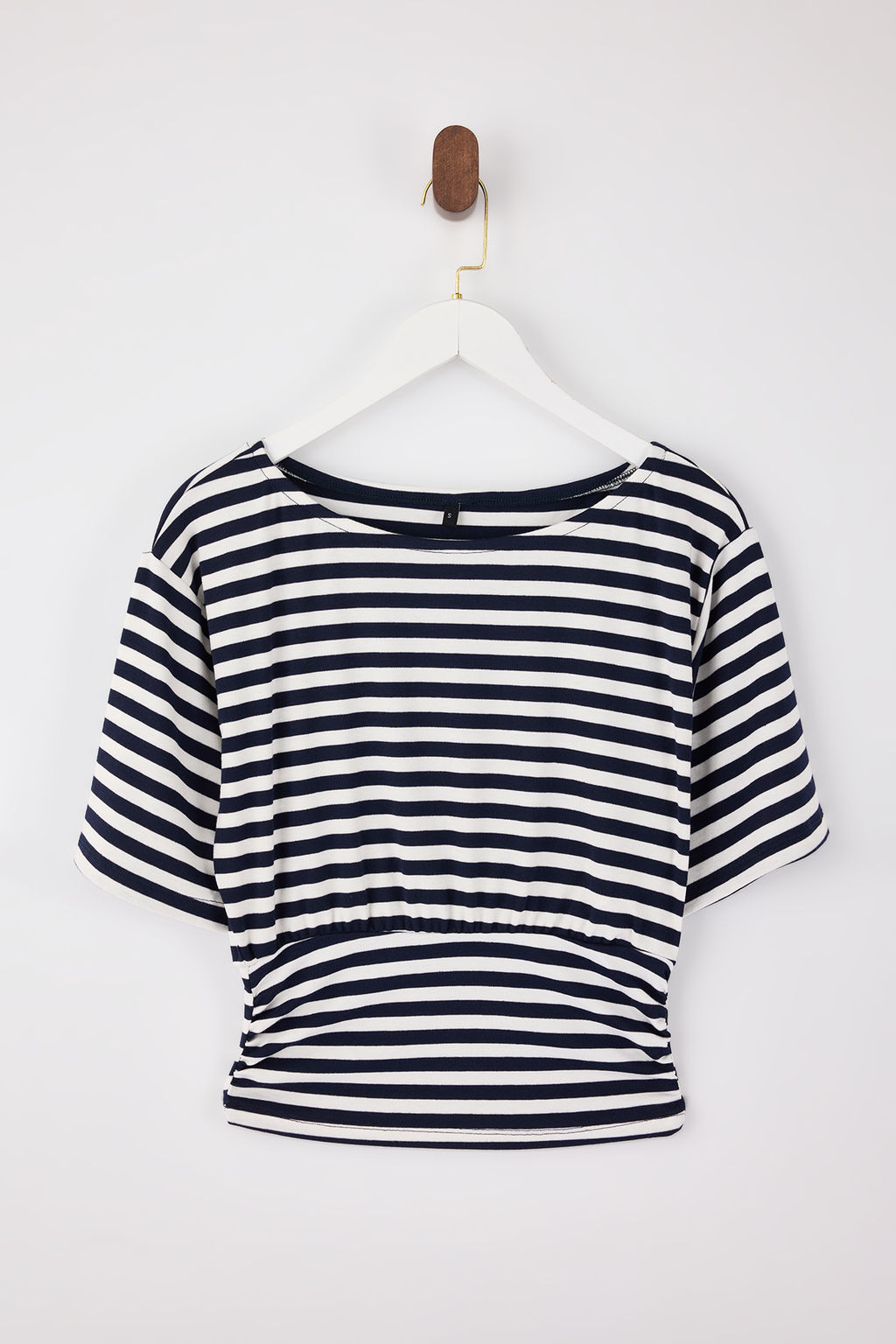 Lacivert Cizgili Regular/Normal Kal?p Asimetrik Yaka Yumusak Orme Bluz TWOSS26BZ00097