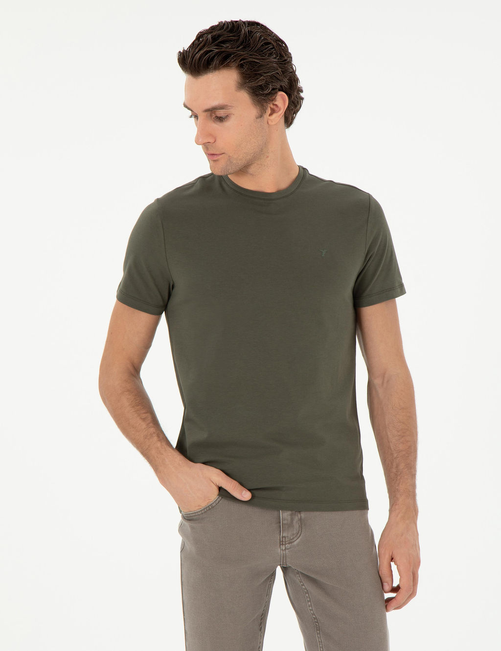 Khaki Slim Fit Basic T -For