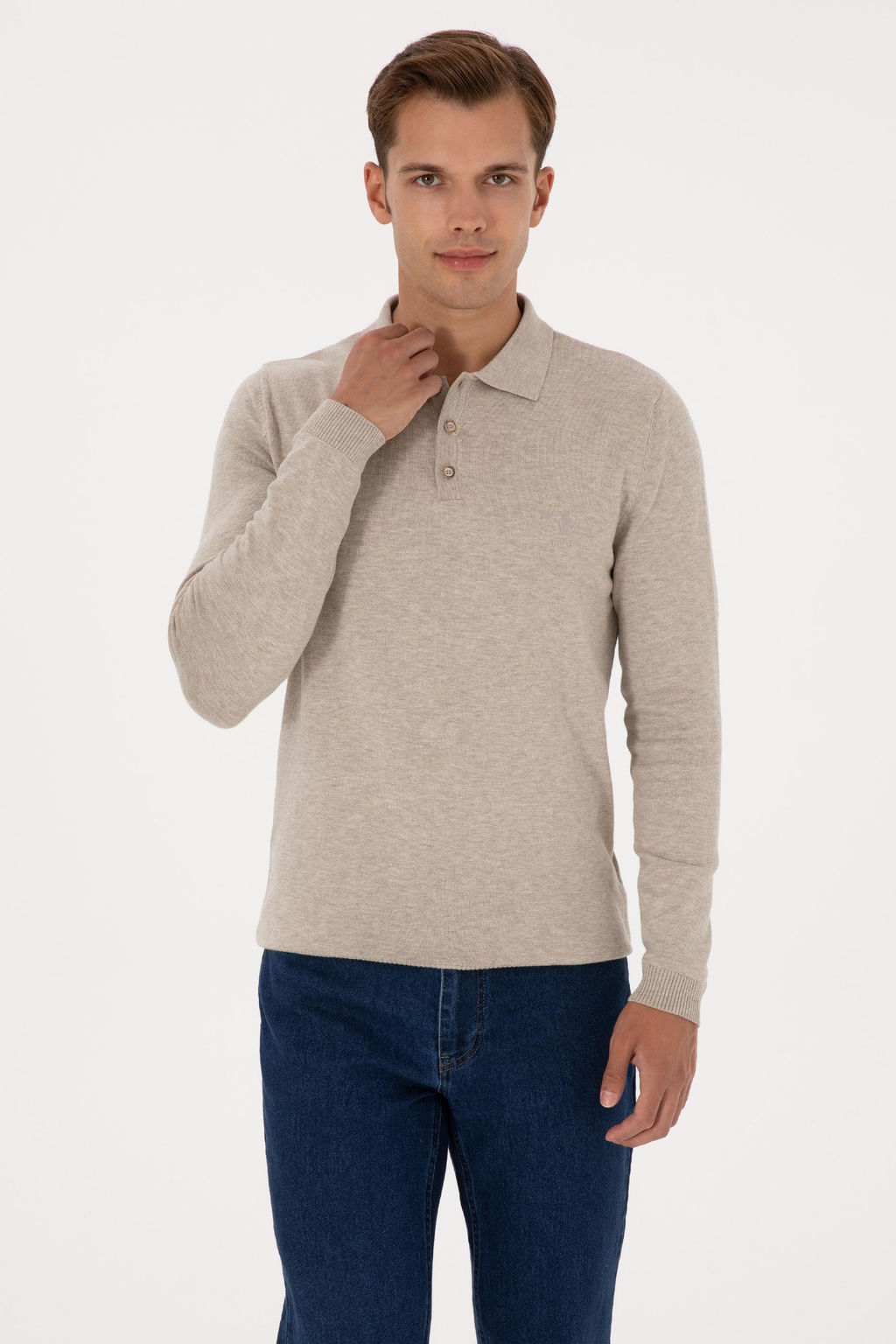 Erkek Slim Fit Polo Yaka Ta_ Melanj Basic Kazak