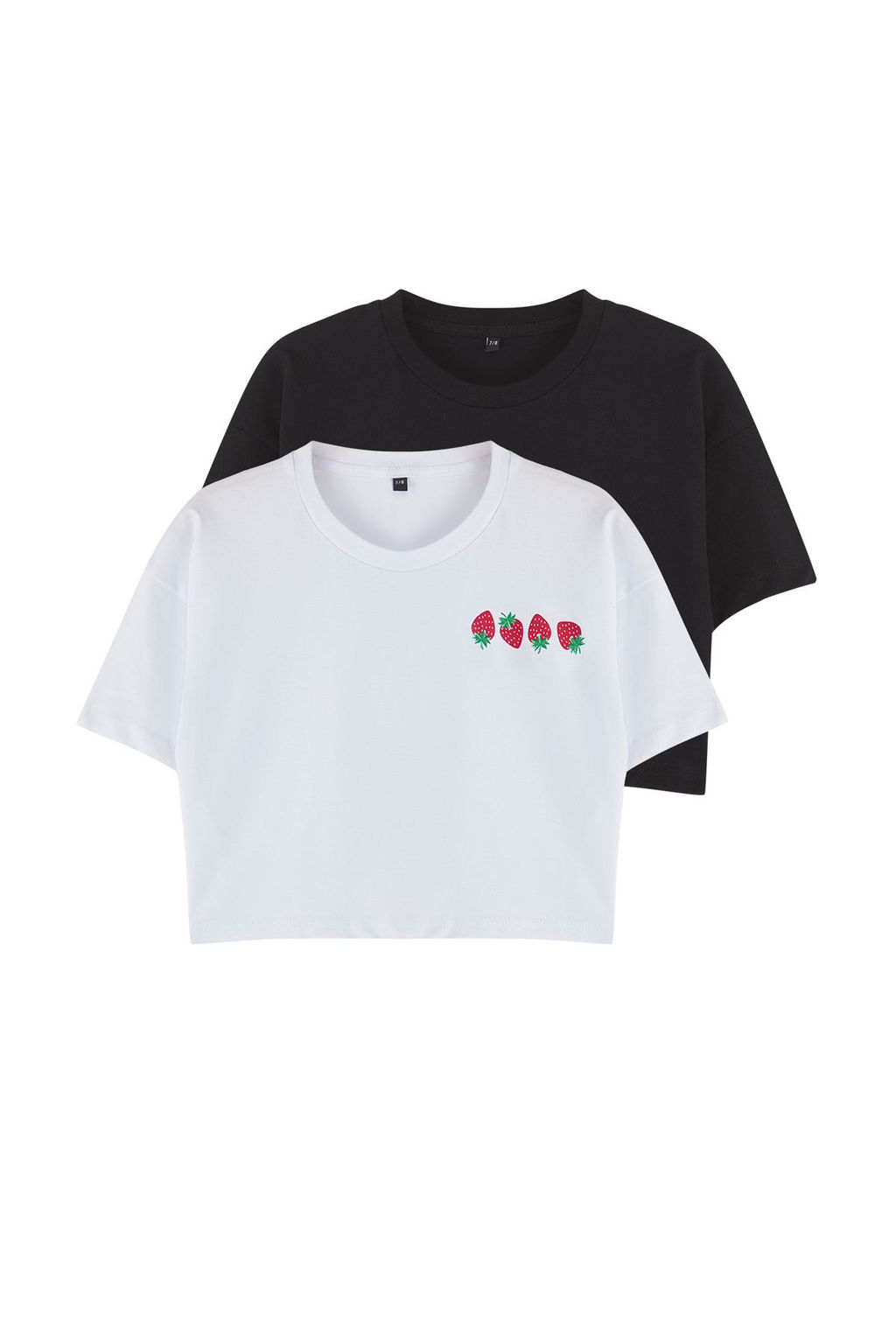 Antrasit-Pembe 2li K?z Cocuk Pamuklu Slogan Bask?l? Crop K?sa Kol Orme T-Shirt TKDSS25TS00055