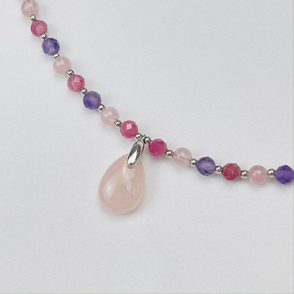 Колье для "Весов" из Аметиста,Розового кварца и Турмалина 38 см +