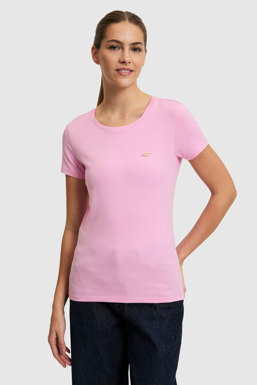 Kad_n Pembe Bisiklet Yaka Basic Ti__rt