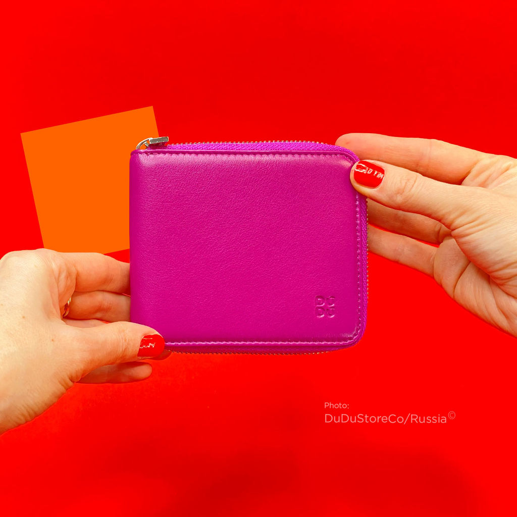 Итальянский кожаный кошелек на молнии DuDu серии Faro | фуксия - Dudubags фото 6