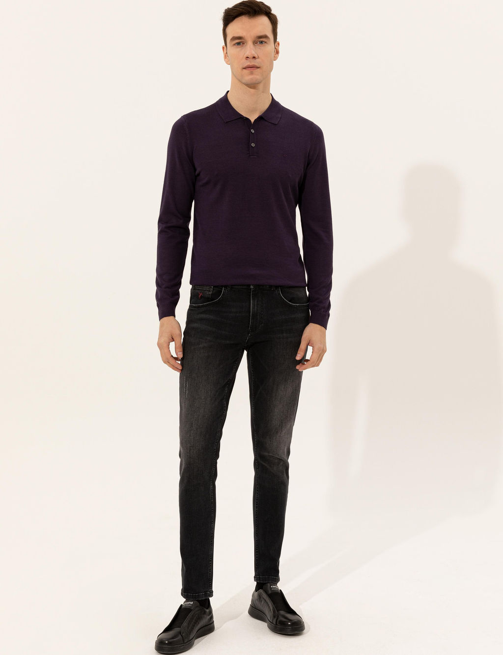Mor Slim Fit Polo Yaka Basic Triko Kazak - Cacharel фото 4