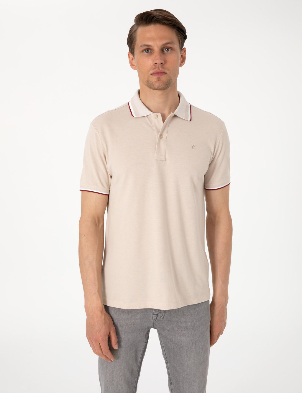 Bej Slim Fit Polo Yaka Ti__rt - Pierre cardin фото 3