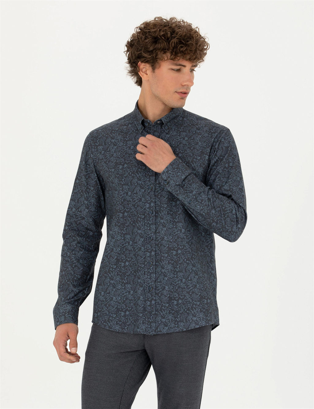 Lacivert Slim Fit Uzun Kollu G_mlek