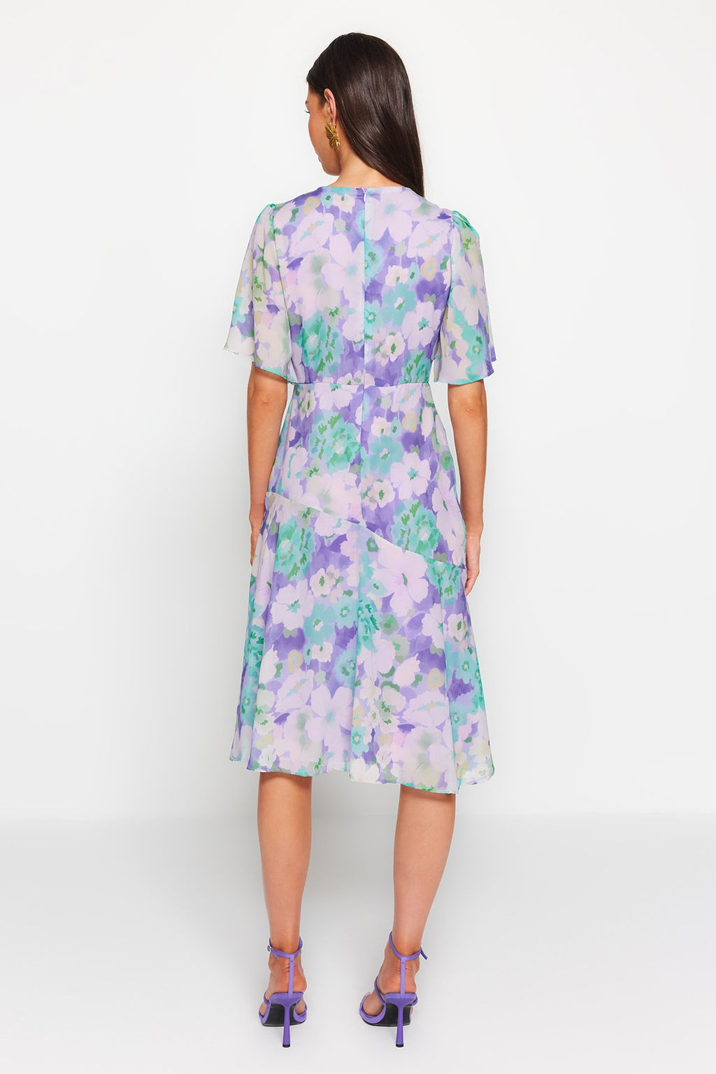 TRENDYOLMILLA Lila Cicek Desenli A Kesim Astarl? Midi Dokuma Elbise TWOSS20EL0908 фото 7