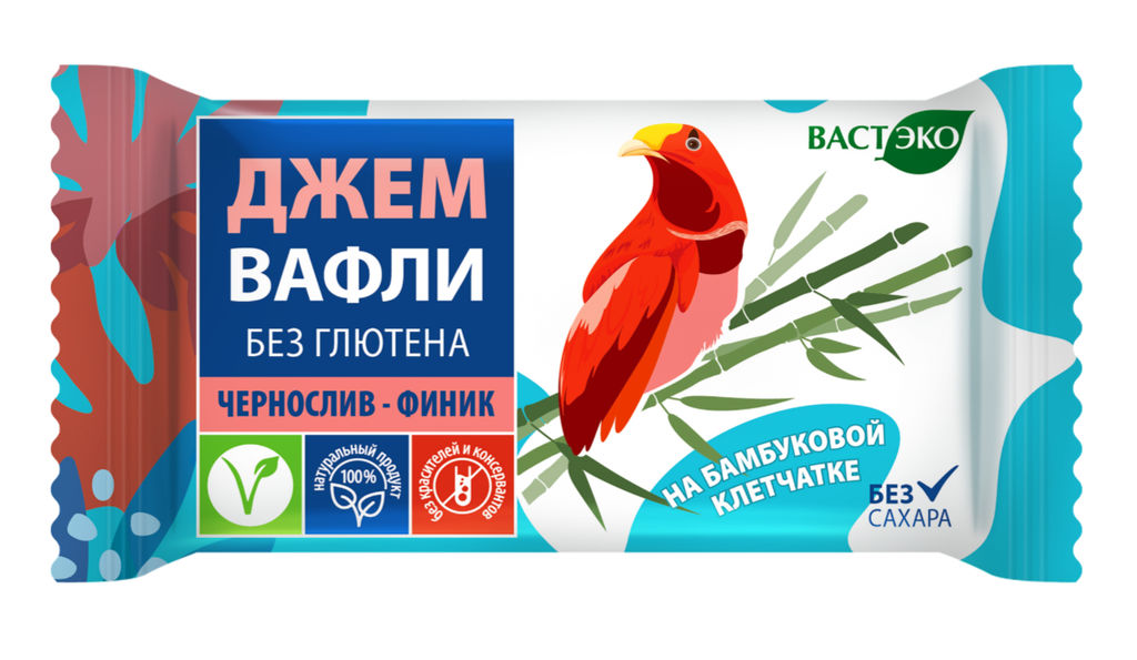 Цена за 10 шт. Вафли джем Чернослив и финик, без глютена 21г