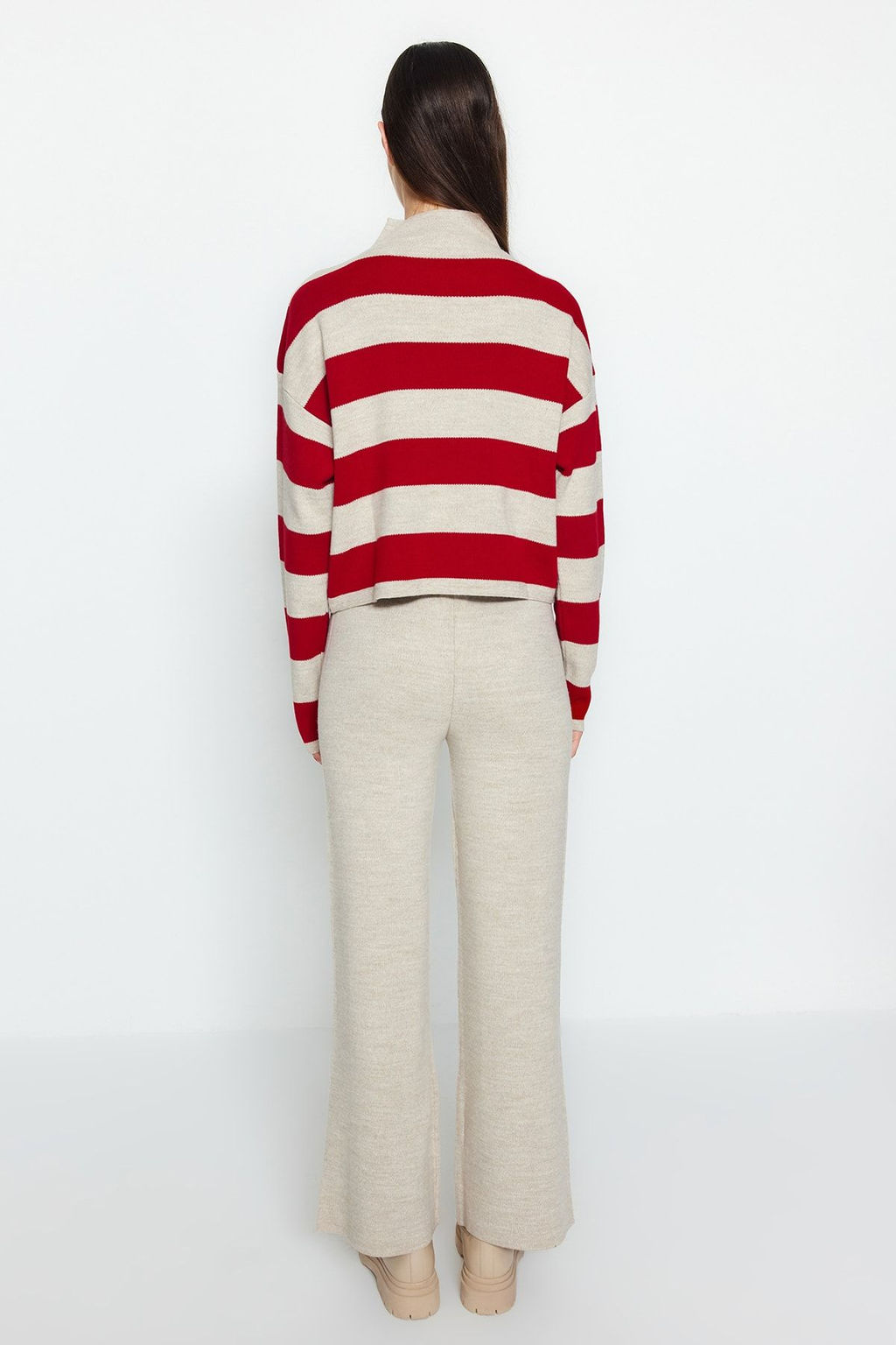 Kahverengi Genis Kal?p Cizgili Triko Alt-Ust Tak?m TWOAW24AU00020 - Trendyolmilla фото 12