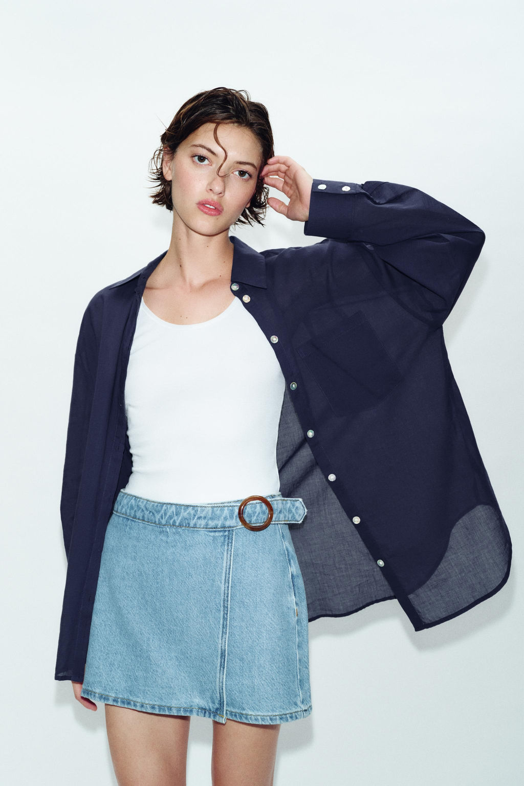 FALDA PANTAL?N Z1975 CRUZADA DENIM HEBILLA / Azul claro - Zara фото 2