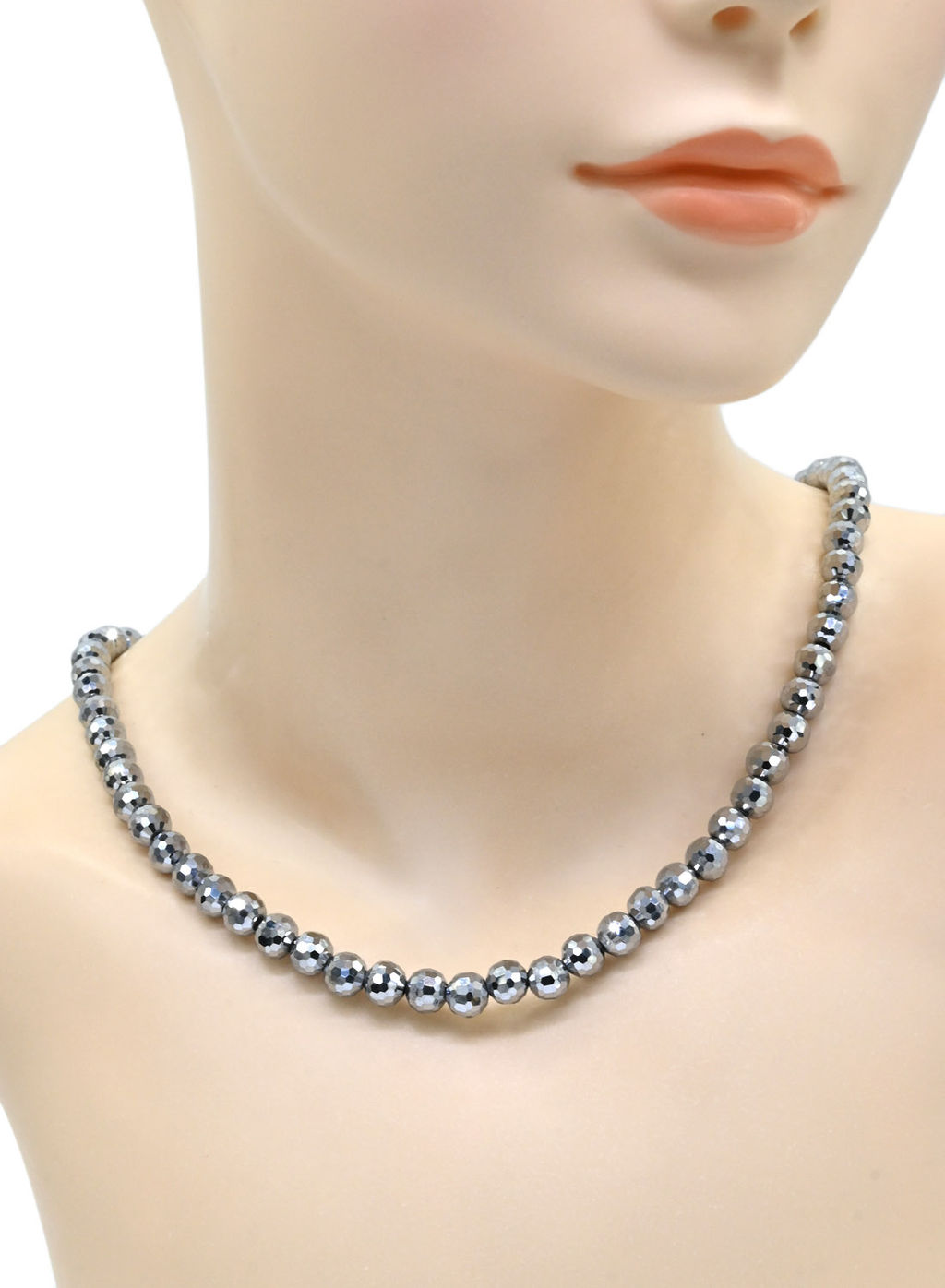 Бусы из циркона шарик гр.8мм цв.серебристый, 48см