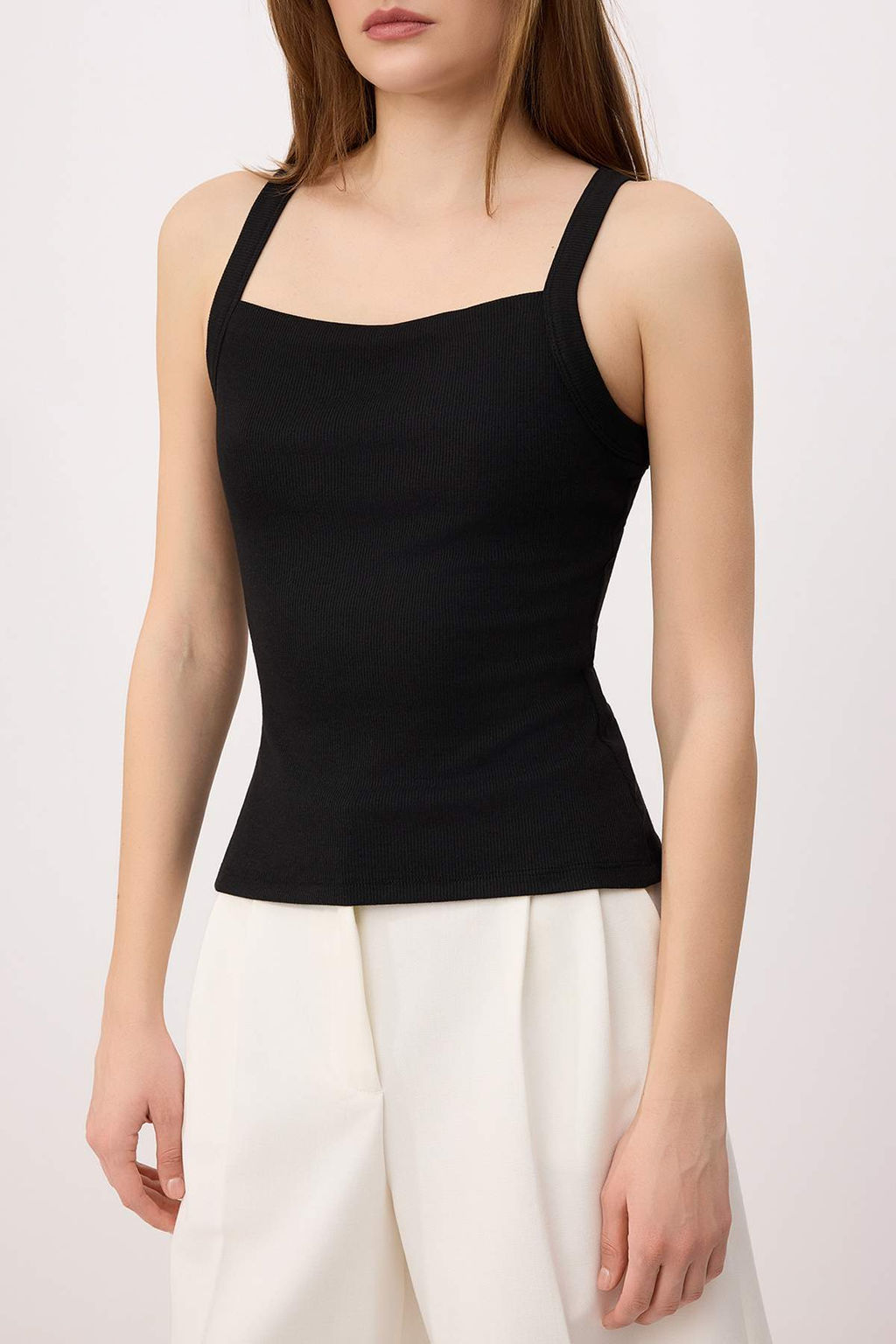 Siyah Cizgili Fitted/Vucuda Oturan Halter Yaka Kolsuz Uzun Fitilli Esnek Orme Atlet TWOSS26AL00019 - Trendyolmilla фото 3