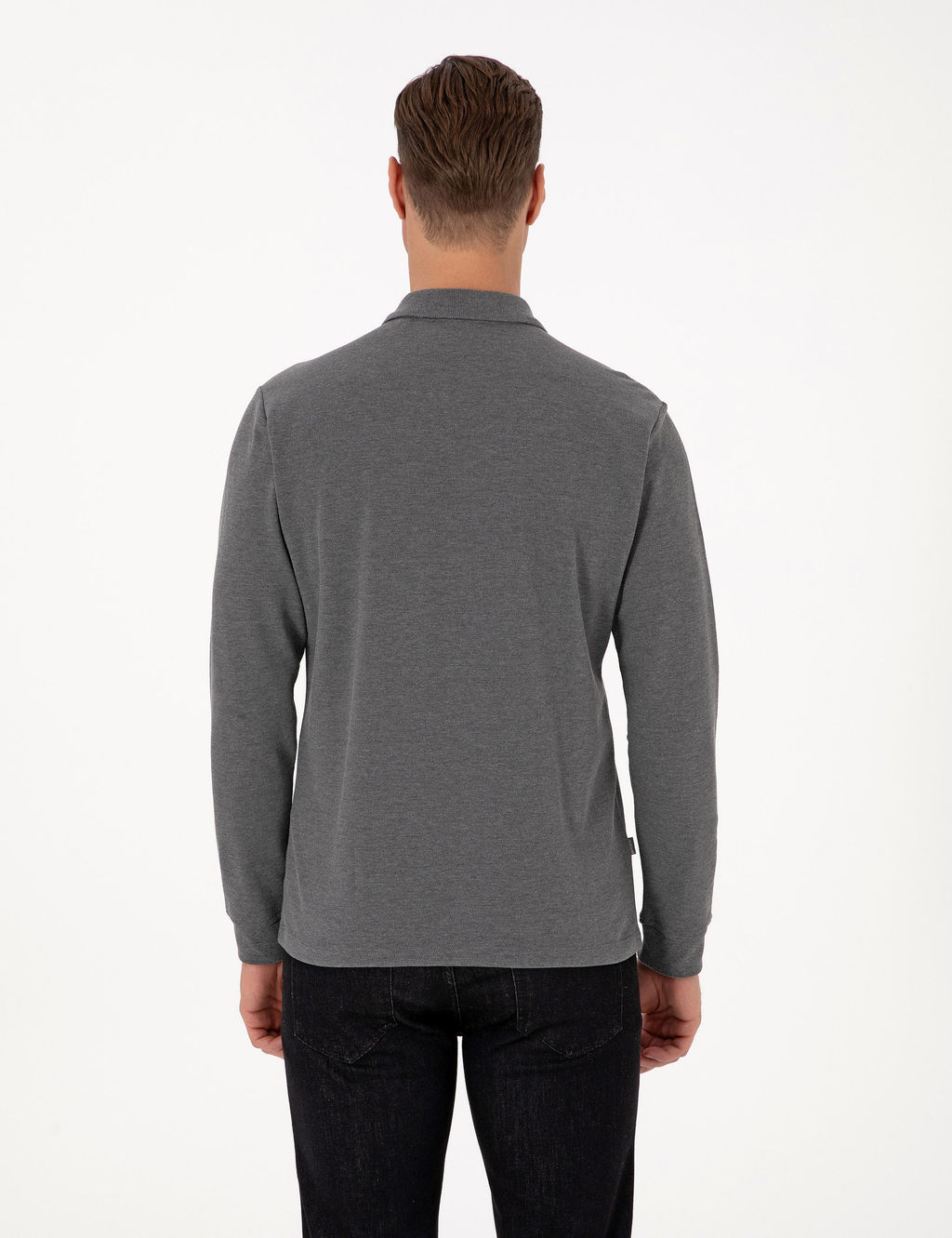 Antrasit Melanj Slim Fit K_vr_lmaz Fermuarl_ Polo Yaka Basic Pike Sweatshirt - Pierre cardin фото 5