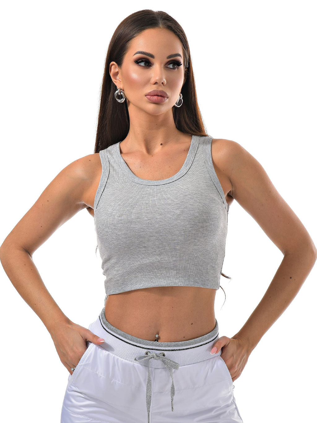 Хлопковй топ майка в рубчик