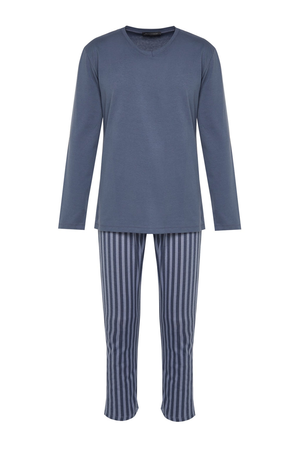 TRENDYOL MAN Ac?k Mavi Regular Fit Bask?l? Orme %100 Pamuk Pijama Tak?m? THMAW21PT0715 - Trendyolmilla фото 9