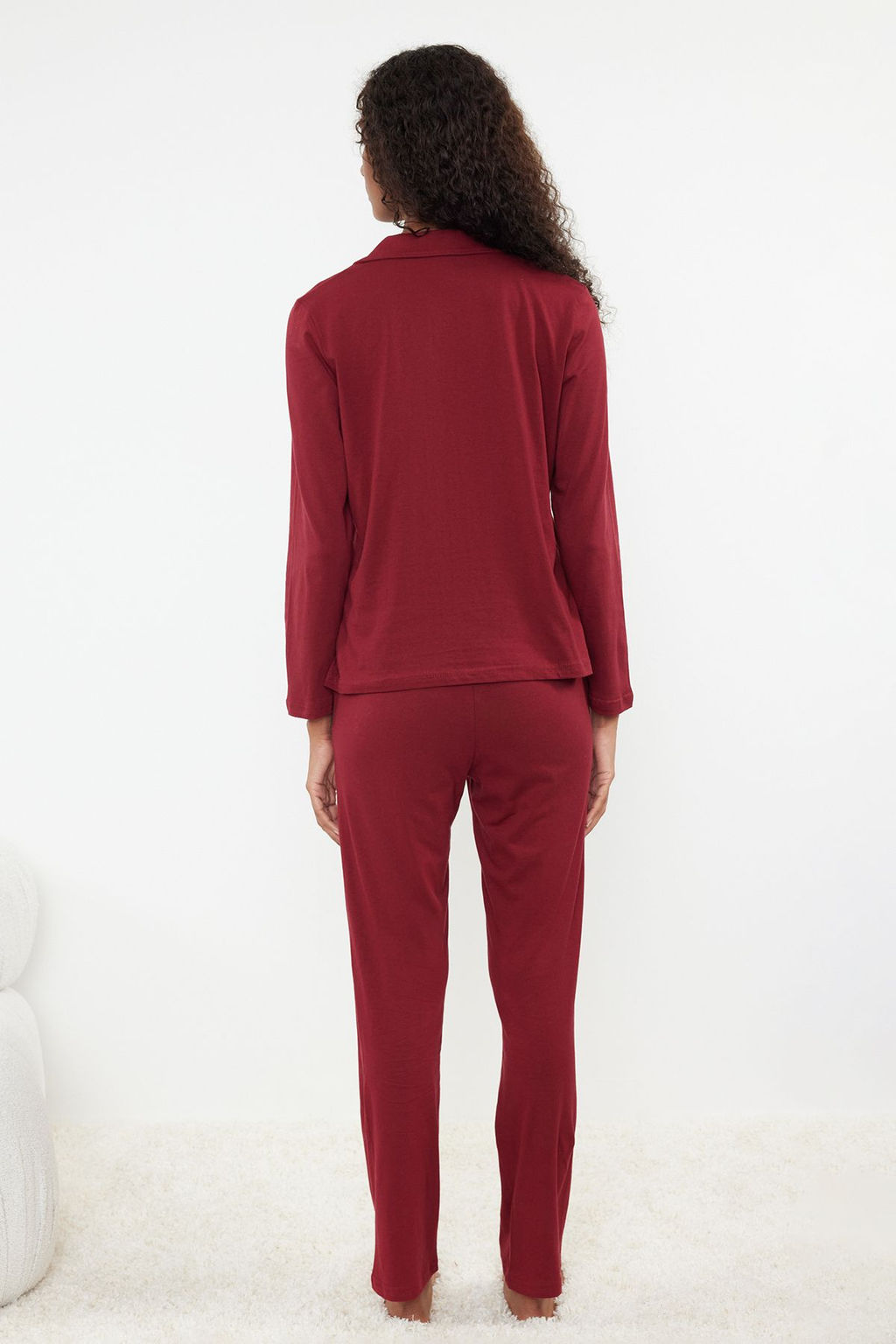 Trendyolmilla Bordo %100 Pamuklu Penguen Bask?l? Orme Pijama Tak?m? THMAW23PT00151