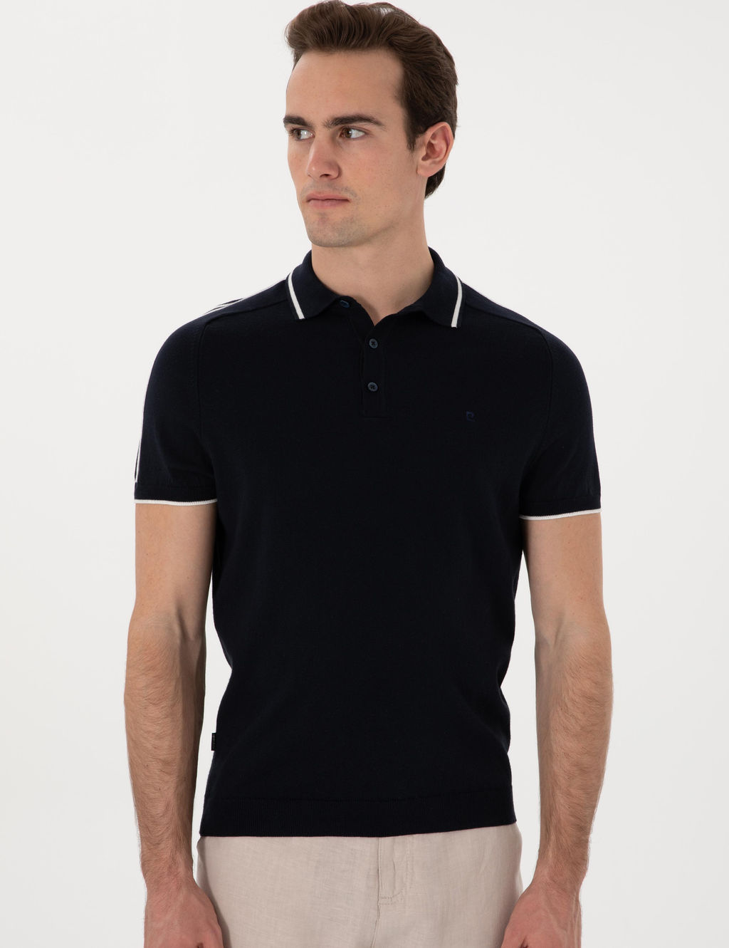 Lacivert Slim Fit D__meli Polo Yaka Triko Ti__rt