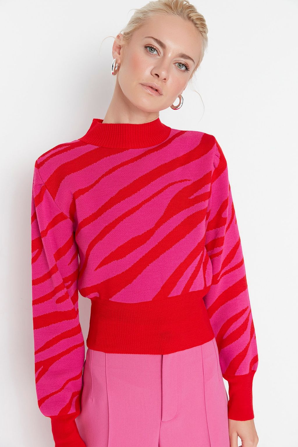 Zumrut Yesili Zebra Desenli Crop Triko Kazak TWOAW21KZ0010 - Trendyolmilla фото 34