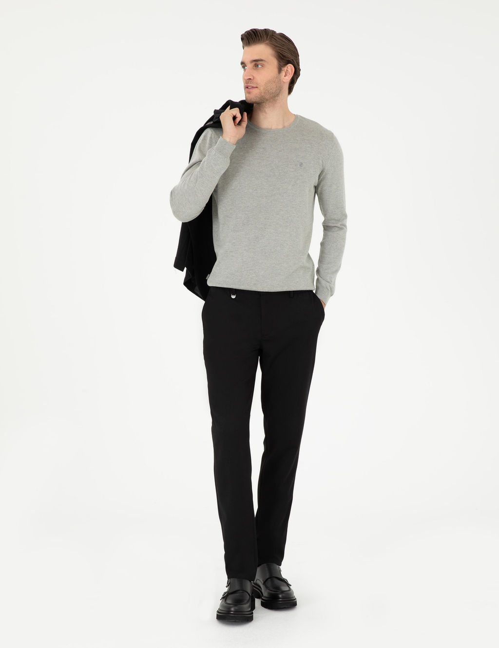 A__k Gri Melanj Slim Fit Bisiklet Yaka Basic Triko Kazak - Pierre cardin фото 4