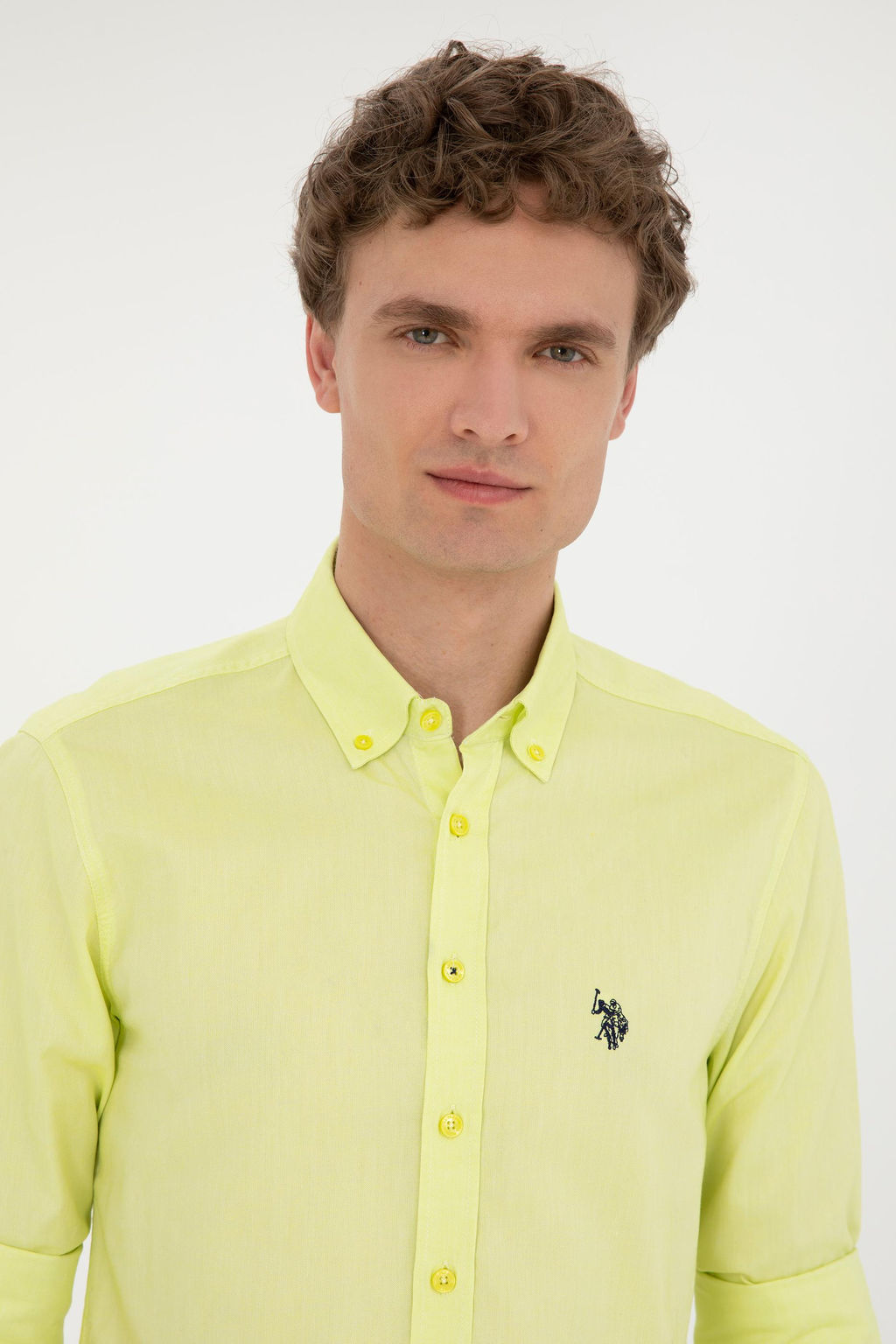 U. S. Polo Assn / Мужская неоново-желтая базовая рубашка с длинным рукавом - U.s. polo assn фото 9